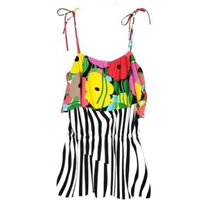 Floral Ruffle Tie-Strap Women's Top in Multicolor